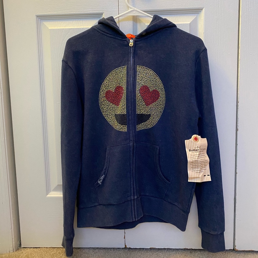 Butter girls rhinestone emoji hoodie